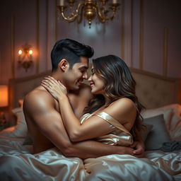 A passionate and romantic scene between a couple, depicting intimacy and connection