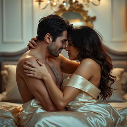 A passionate and romantic scene between a couple, depicting intimacy and connection