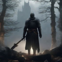 A captivating image that mashes up the universe of Dark Souls with the distinct style of Sam Raimi movies.