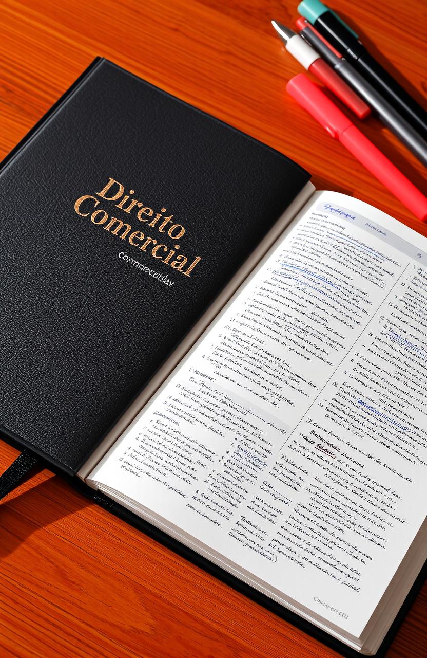 A well-organized commercial law notebook filled with neatly written notes and annotations