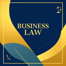 Design a stylish cover page for a business law notebook featuring a modern blend of deep blue and gold colors with a sleek gradient