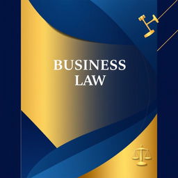 Design a stylish cover page for a business law notebook featuring a modern blend of deep blue and gold colors with a sleek gradient
