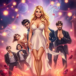 A captivating book cover design illustrating a fantastical and romantic concept where a woman named Lera surprises herself by being inside her own erotic novel