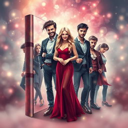 A captivating book cover design illustrating a fantastical and romantic concept where a woman named Lera surprises herself by being inside her own erotic novel
