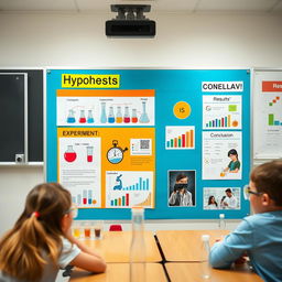 An informative and visually appealing science project presentation board displayed in a bright, well-lit classroom