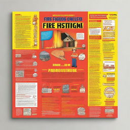 Design a fire prevention poster showcasing safety tips, extinguishing procedures and evacuation plans with a strong message to inspire action, rendered in vivid, eye-catching colors