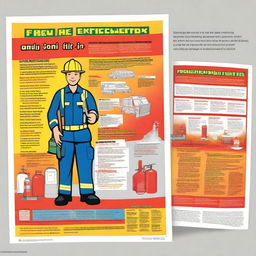 Design a fire prevention poster showcasing safety tips, extinguishing procedures and evacuation plans with a strong message to inspire action, rendered in vivid, eye-catching colors