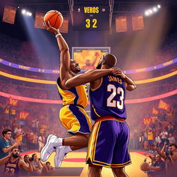 A thrilling and iconic illustration capturing the moment Kobe Bryant hits a game-winning buzzer beater for the Los Angeles Lakers