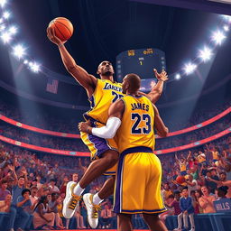 A thrilling and iconic illustration capturing the moment Kobe Bryant hits a game-winning buzzer beater for the Los Angeles Lakers