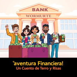 A vibrant and engaging illustration for personal finance featuring a large, modern bank building in the background