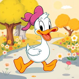 A vibrant poster featuring a cartoon duck designed in the style of the classic early Disney cartoons