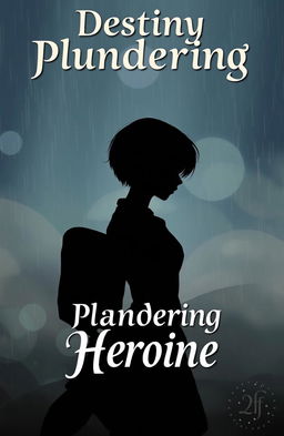 A shadowy female figure with short hair standing against a misty, rainy backdrop, conveying a sense of mystery and adventure
