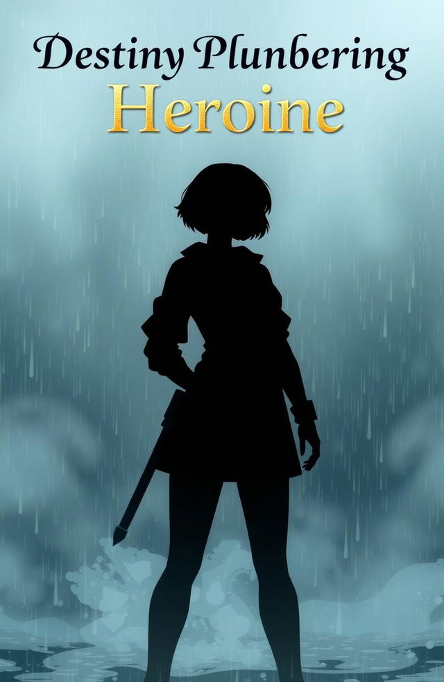 A shadowy female figure with short hair standing against a misty, rainy backdrop, conveying a sense of mystery and adventure