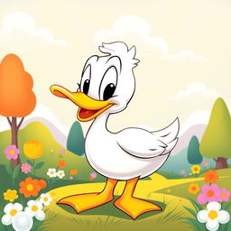 A vibrant poster featuring a cartoon duck designed in the classic style of the early Disney cartoons