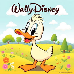 A vibrant poster featuring a cartoon duck designed in the classic style of the early Disney cartoons