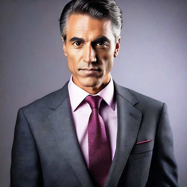 Create a high-resolution, digital photograph of a determined and engaging businessman in a tailored suit pointing directly at the viewer, as if selecting them