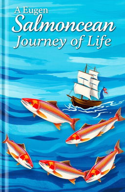 The cover of a book titled 'Salmoncean Journey of Life', featuring a dynamic design that embodies the essence of a salmon's journey