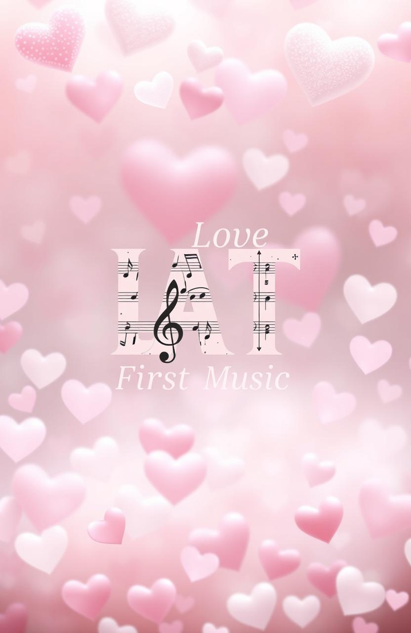 A dreamy, heart-themed background with soft pastel colors incorporating musical elements