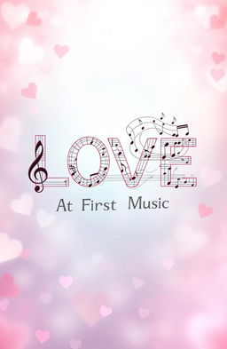 A dreamy, heart-themed background with soft pastel colors incorporating musical elements
