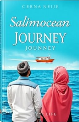 A captivating book cover for 'Salmocean Journey: Life', featuring vibrant elements of salmon with aesthetic blue tones symbolizing the sea