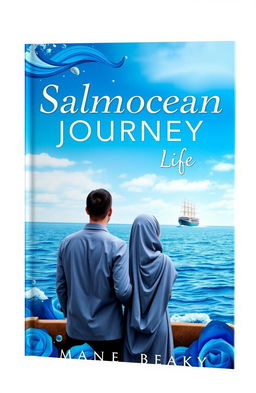 A captivating book cover for 'Salmocean Journey: Life', featuring vibrant elements of salmon with aesthetic blue tones symbolizing the sea