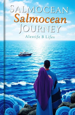 A captivating book cover for 'Salmocean Journey: Life', featuring vibrant elements of salmon with aesthetic blue tones symbolizing the sea