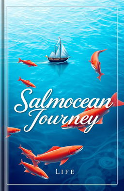 A visually stunning book cover for 'Salmocean Journey: Life', featuring vibrant salmon fish gracefully swimming through the ocean