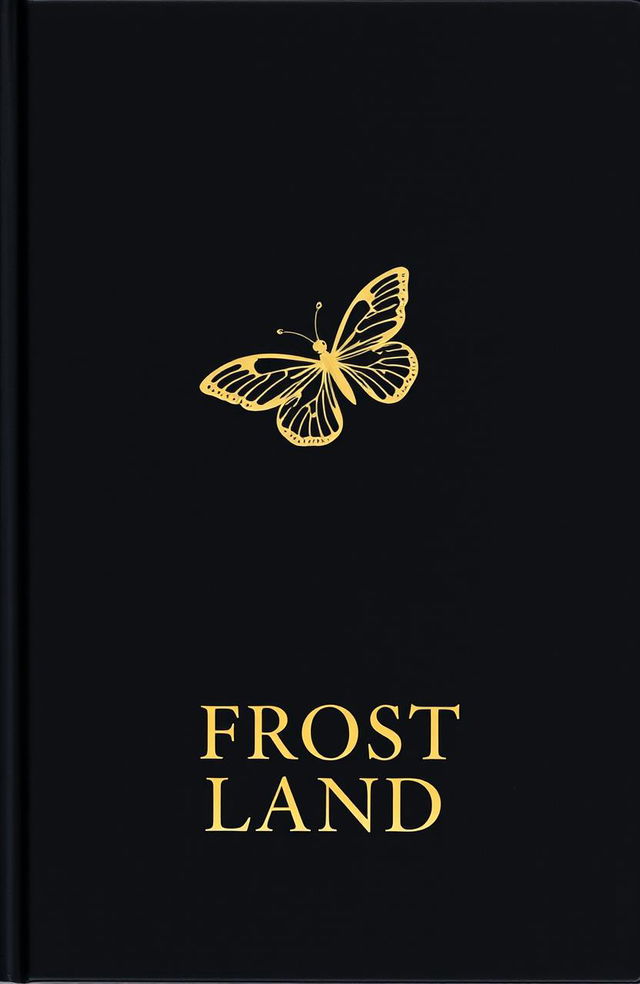 A black plain cover featuring a delicate golden butterfly elegantly positioned on its binding