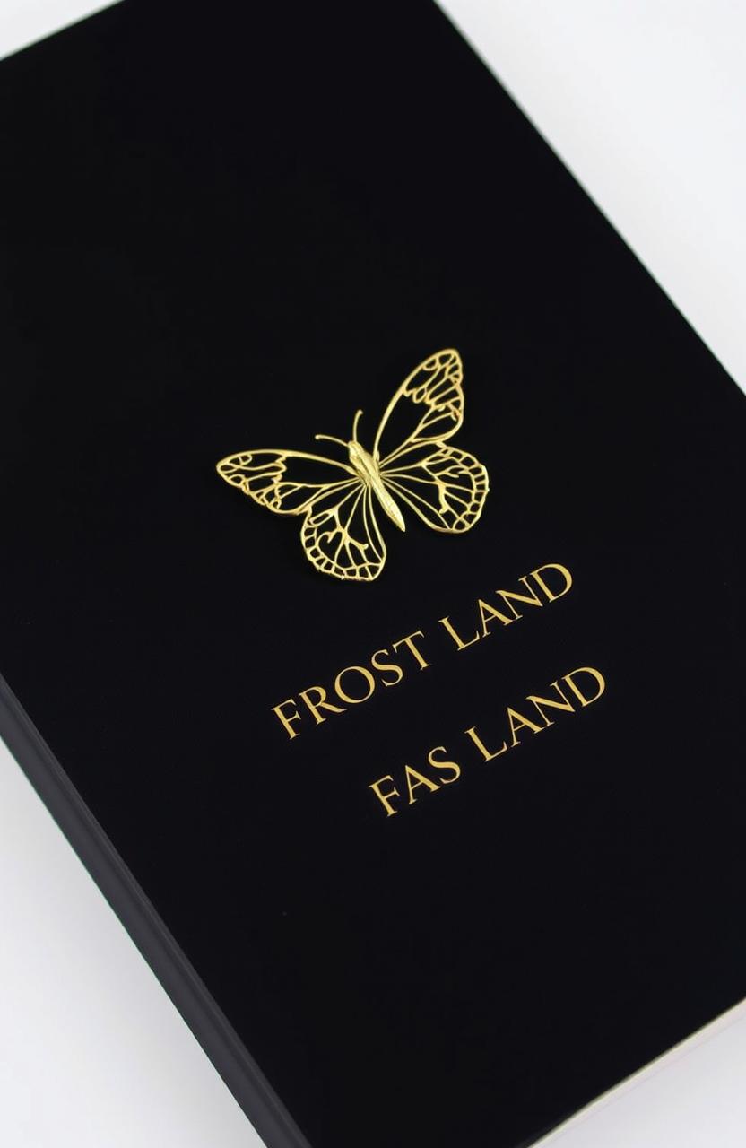 A black plain cover featuring a delicate golden butterfly elegantly positioned on its binding
