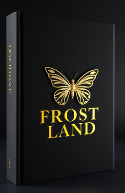 A black plain book cover featuring a beautifully designed golden shining butterfly positioned elegantly on the binding