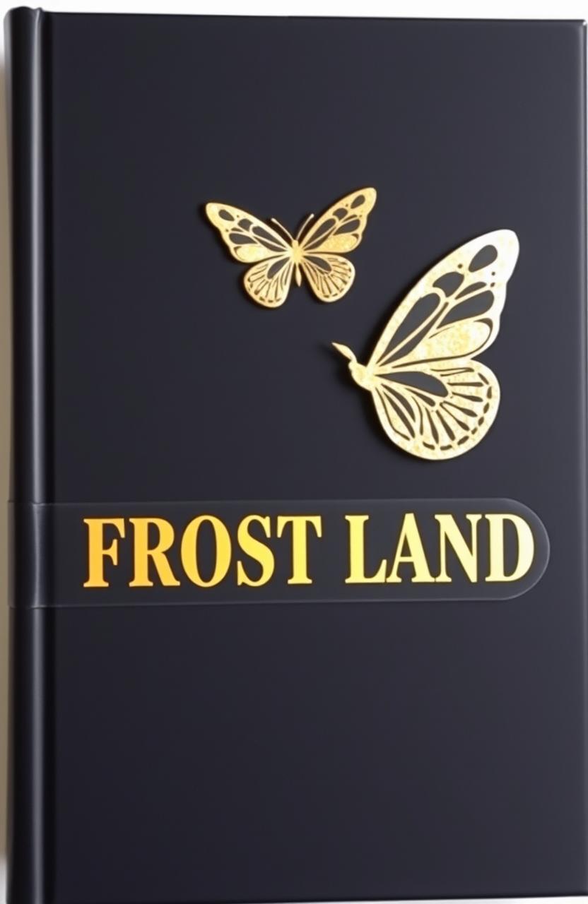 A black plain book cover featuring a beautifully designed golden shining butterfly positioned elegantly on the binding
