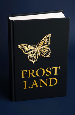 A black plain book cover featuring a beautifully designed golden shining butterfly positioned elegantly on the binding