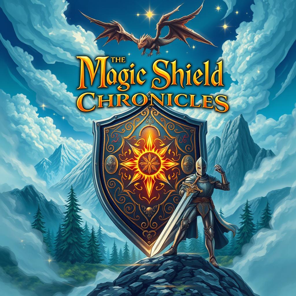 A fantastical book cover design for 'The Magic Shield Chronicles'