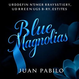 A gripping murder mystery novel cover for 'Blue Magnolias' by Juan Pablo