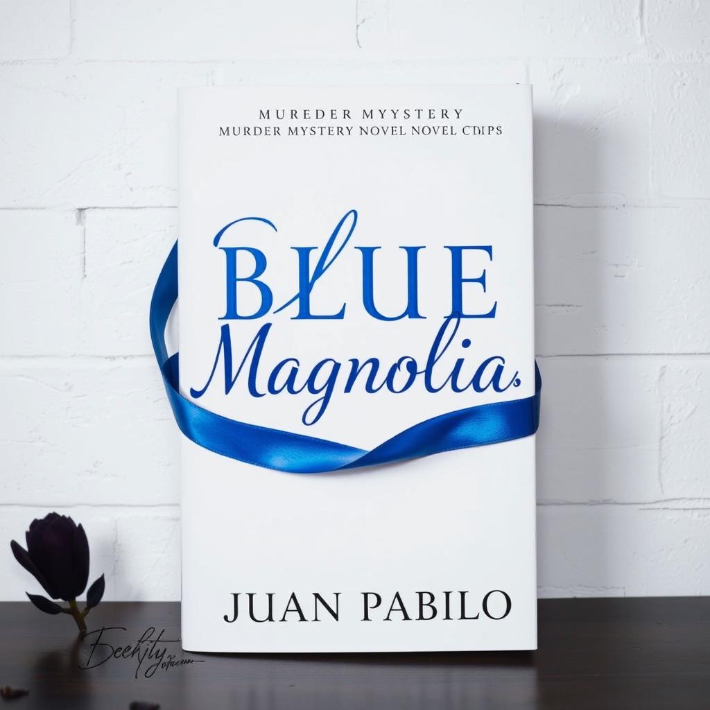 A striking murder mystery novel cover for 'Blue Magnolias' by Juan Pablo