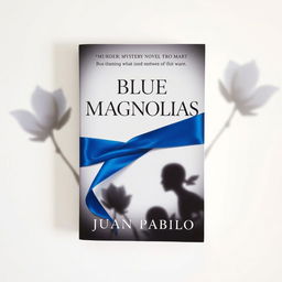 A striking murder mystery novel cover for 'Blue Magnolias' by Juan Pablo