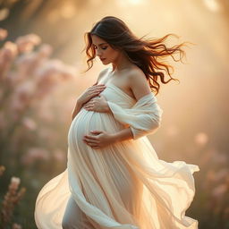 A graceful and elegant portrayal of a woman in motion, embodying the concept of femininity and nurture