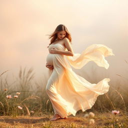 A graceful and elegant portrayal of a woman in motion, embodying the concept of femininity and nurture