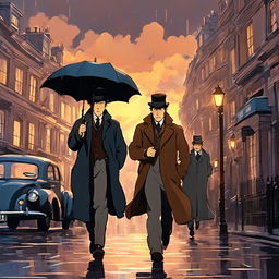 Studio Ghibli-style animation of Sherlock Holmes and Dr