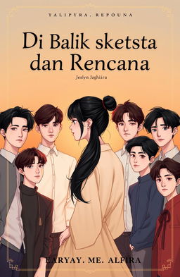 A book cover illustration for a novel featuring the main character, a woman with long black hair styled in a ponytail