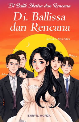 A book cover illustration for a novel featuring the main character, a woman with long black hair styled in a ponytail