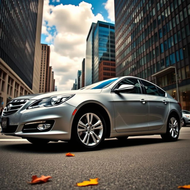 A sleek 2010 sedan car parked on a city street, showcasing its modern design and shiny metallic paint