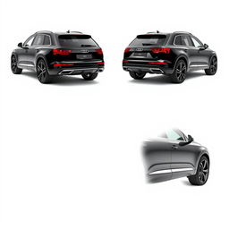 A series of four images featuring a totally black Audi Q7 on a pristine white background