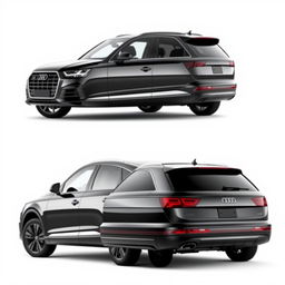 A series of four images featuring a totally black Audi Q7 on a pristine white background