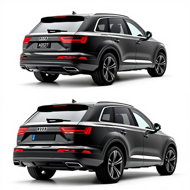 A series of four images featuring a totally black Audi Q7 on a pristine white background