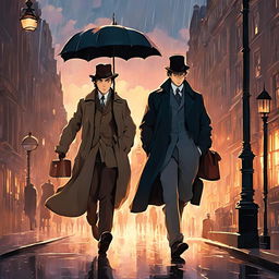 Studio Ghibli-style animation of Sherlock Holmes and Dr