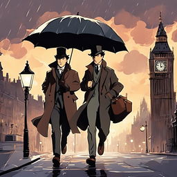 Studio Ghibli-style animation of Sherlock Holmes and Dr