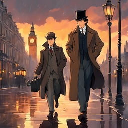 Studio Ghibli-style animation of Sherlock Holmes and Dr