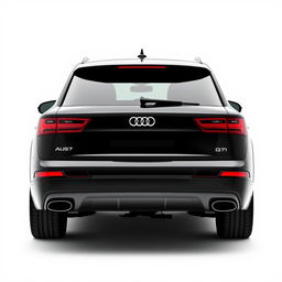 A sleek, totally black Audi Q7 viewed from the rear on a crisp white background