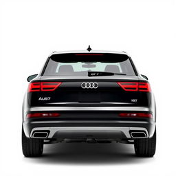 A sleek, totally black Audi Q7 viewed from the rear on a crisp white background